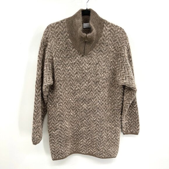 BOGNER Women's Brown Wool Mohair Knit 1/4 Zip Pullover Grandpa Sweater Size 10 - Picture 1 of 6